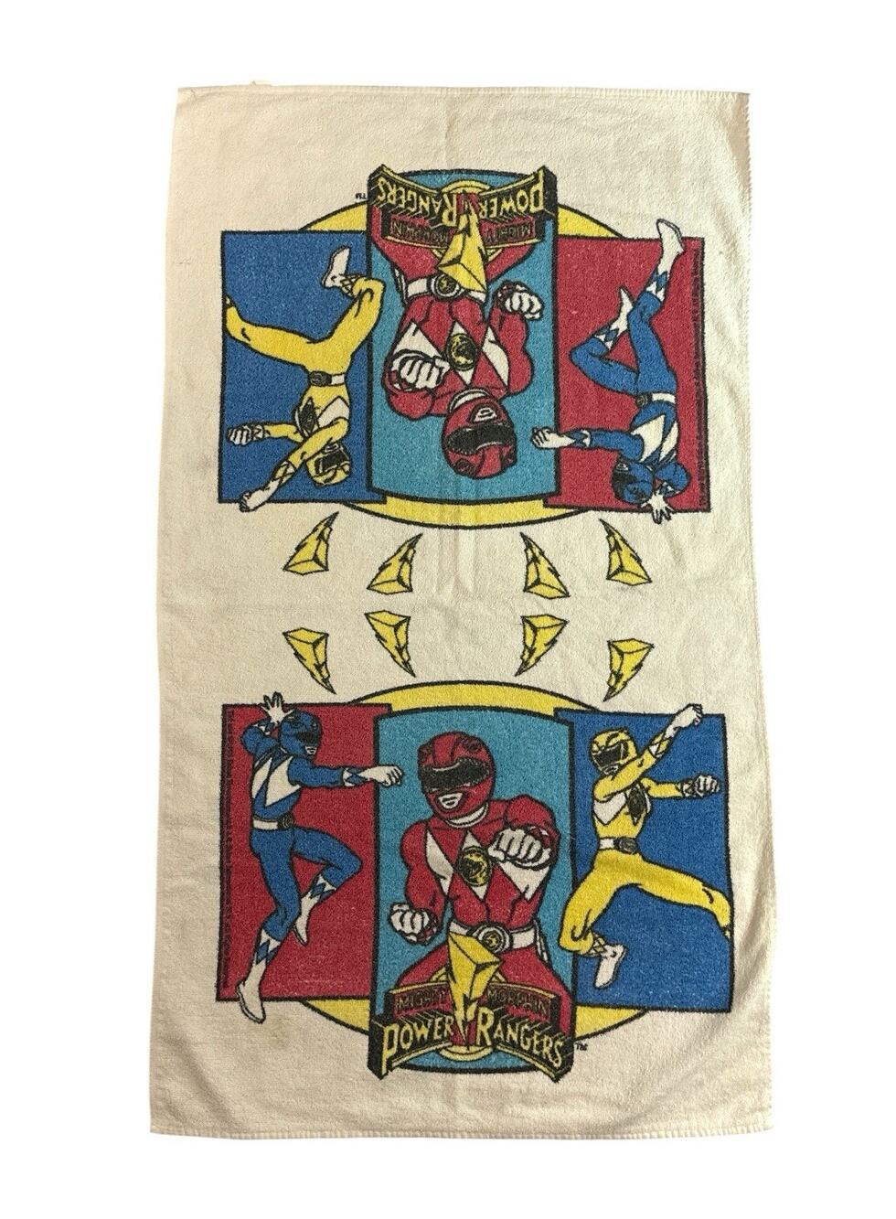 Vintage 1990s Mighty Morphin Power Rangers Bath Towel 24x42 Made in USA